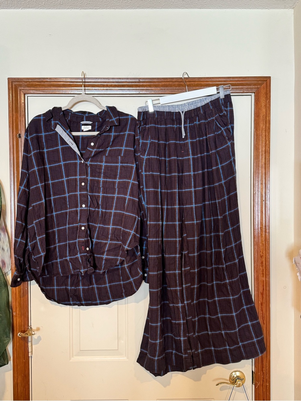 Aerie Cozy Plaid Lounge Pants & Top Set - Navy Blue